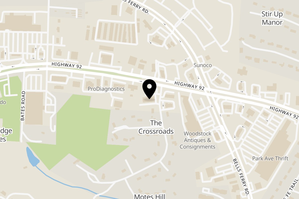 Map showing the location of Dat Wings and Grill on 6548 GA-92 Ste 150 in Acworth